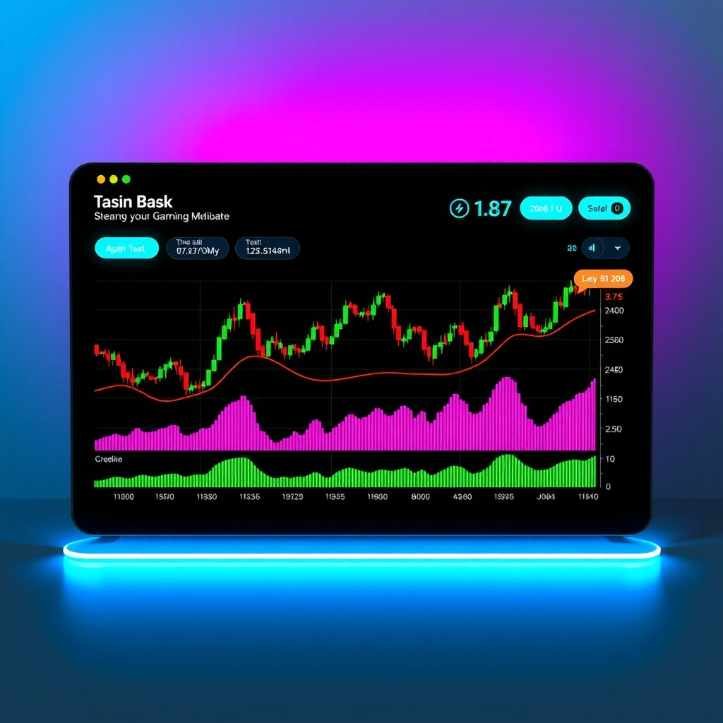 Trading dashboard con gráficos de velas y métricas de gaming
